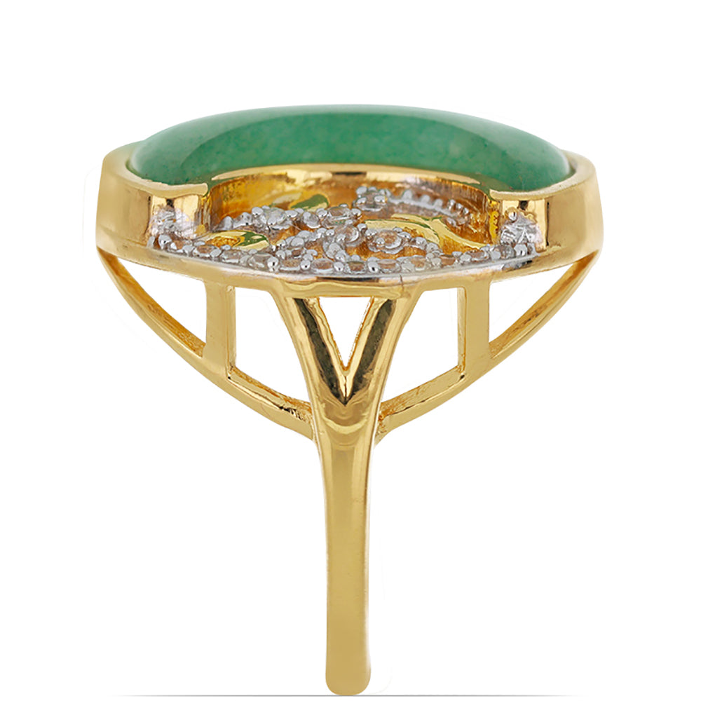 Arannyal Bevont Ezüst Gyűrű Zöld Aventurinnal és Fehér Topázzal