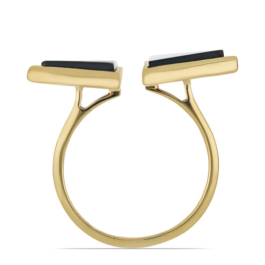 Arannyal Bevont Ezüst Gyűrű Suwari Fekete Onixszal