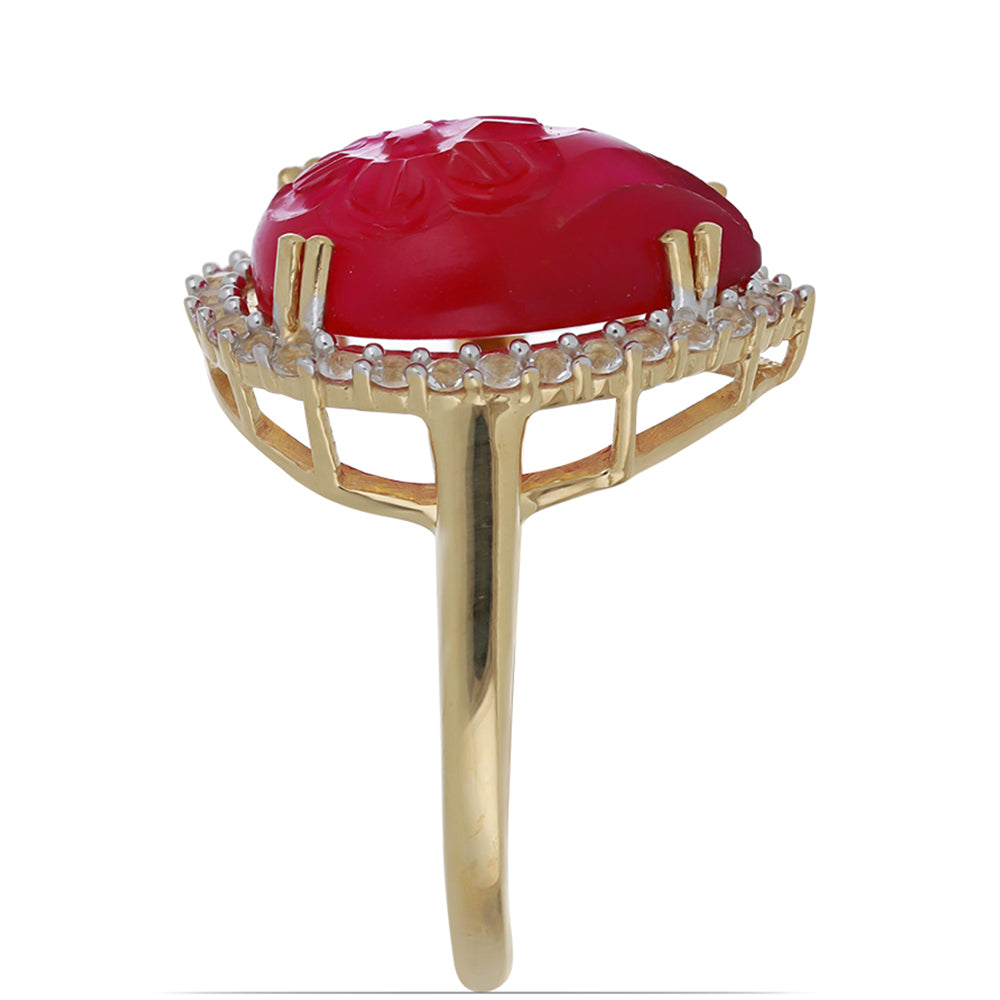 Arannyal Bevont Ezüst Gyűrű Rózsaszínű Ónixszal és Fehér Topázzal