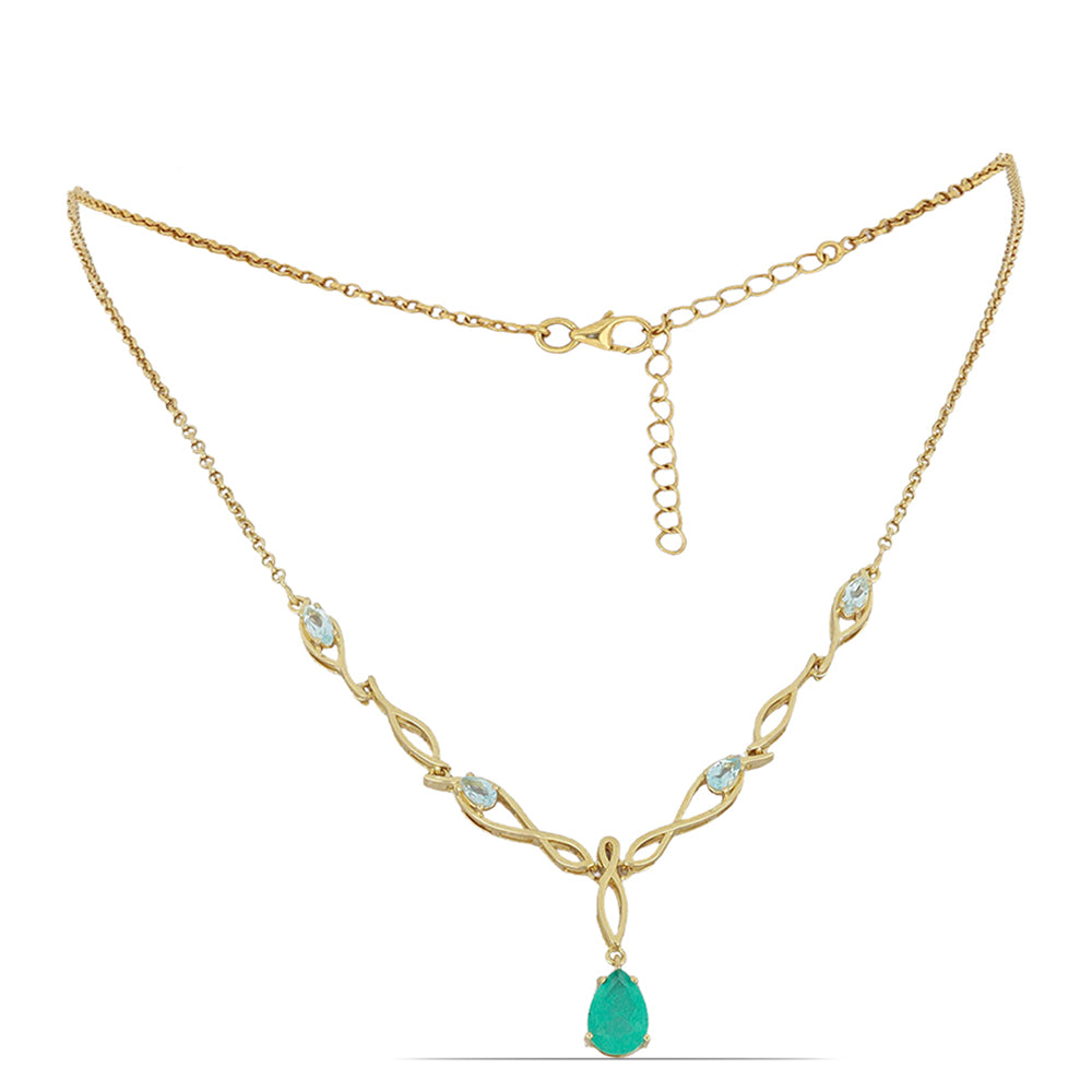 Arannyal Bevont Ezüst Nyaklánc Paraiba Kvarccal