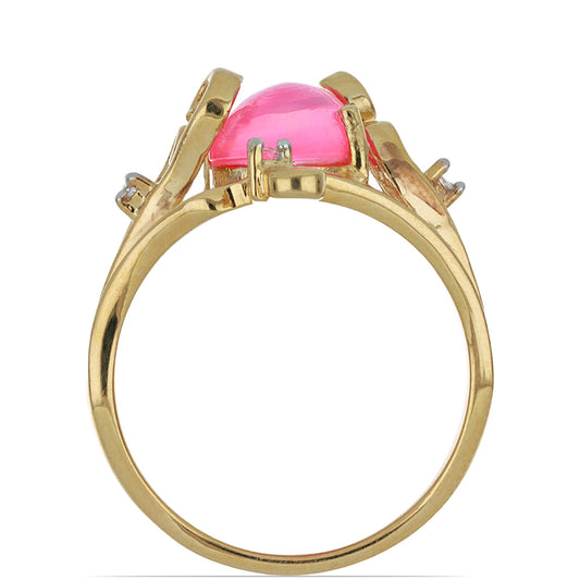 Arannyal Bevont Ezüst Gyűrű Lega Dembi Etiópiai Rózsaszínű Opállal és Fehér Topázzal