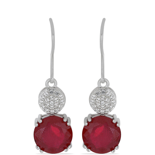 Ezüst Fülbevaló Madagaszkári Rubinnal és Fehér Topázzal