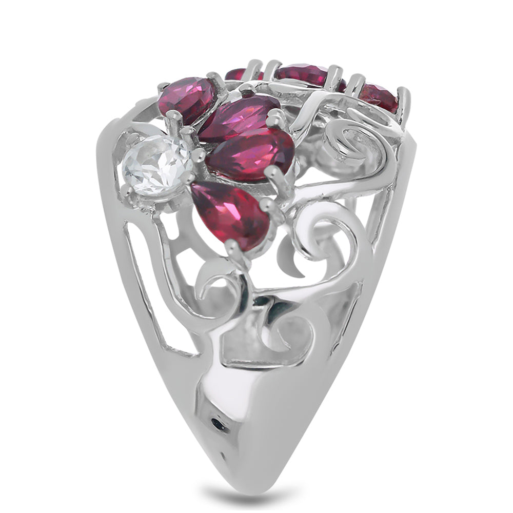Ezüst Gyűrű Minas Moatize Rhodolit Gránáttal és Fehér Topázzal