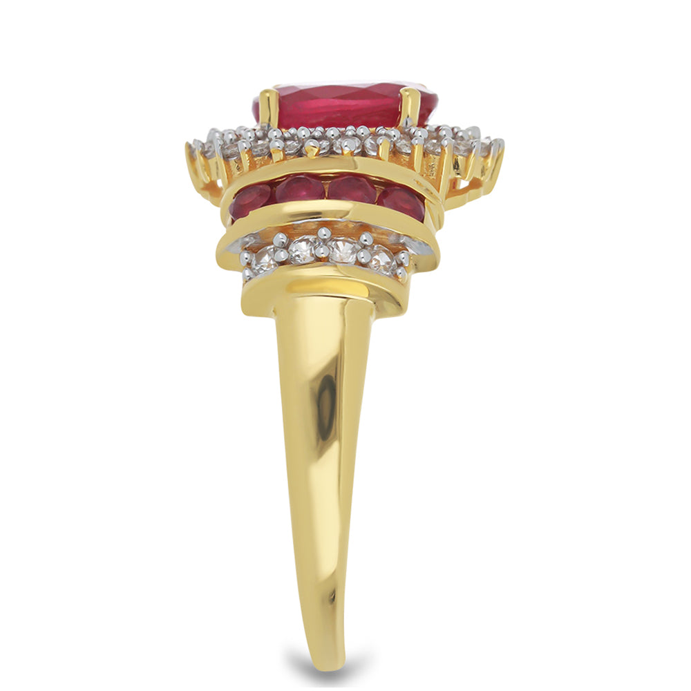 9 Karátos Arany Gyűrű Madagaszkári Rubinnal és Fehér Cirkónnal
