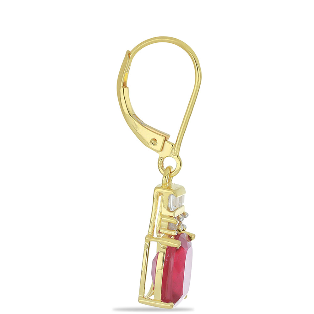 9 Karátos Arany Fülbevaló Madagaszkári Rubinnal és Természetes Fehér Cirkónnal