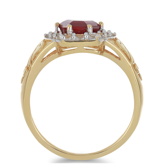 Arannyal Bevont Ezüst Gyűrű Madagaszkári Rubinnal és Fehér Topázzal