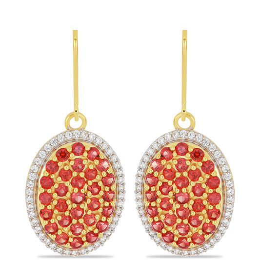 9 Karátos Arany Fülbevaló Vörös Zafírral és Természetes Fehér Cirkónnal