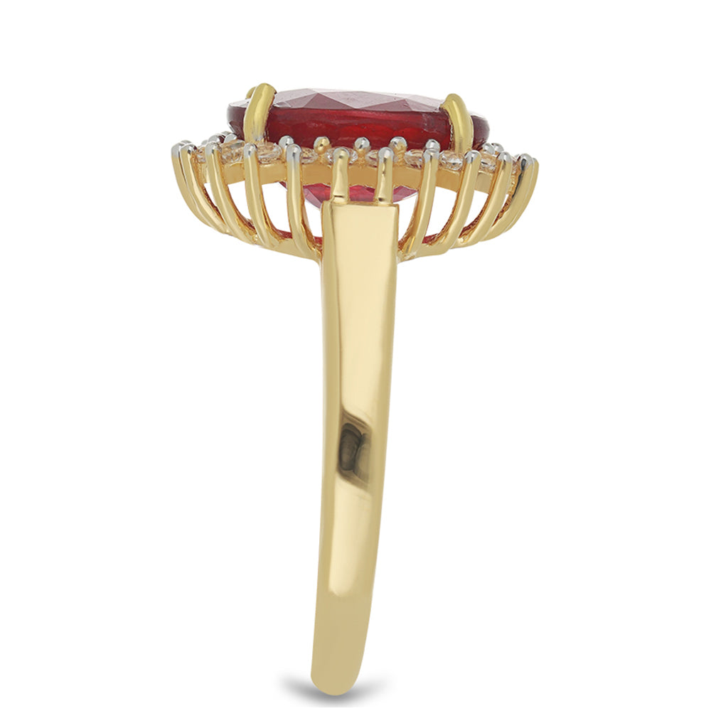 Arannyal Bevont Ezüst Gyűrű Madagaszkári Rubinnal és Fehér Topázzal