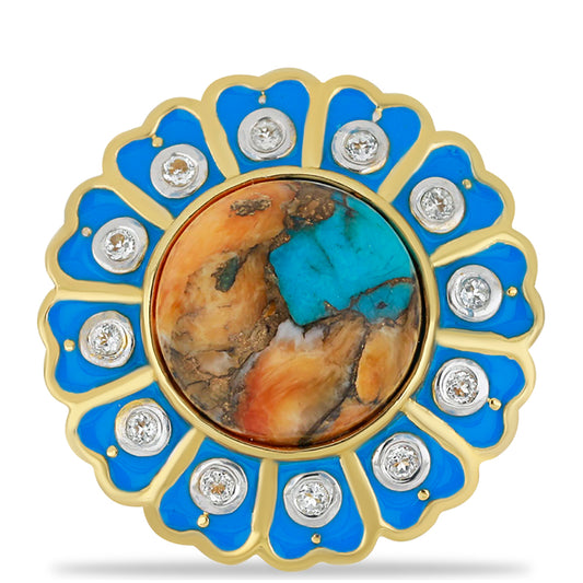 Arannyal Bevont Ezüst Gyűrű Osztriga Türkizzel és Fehér Topázzal