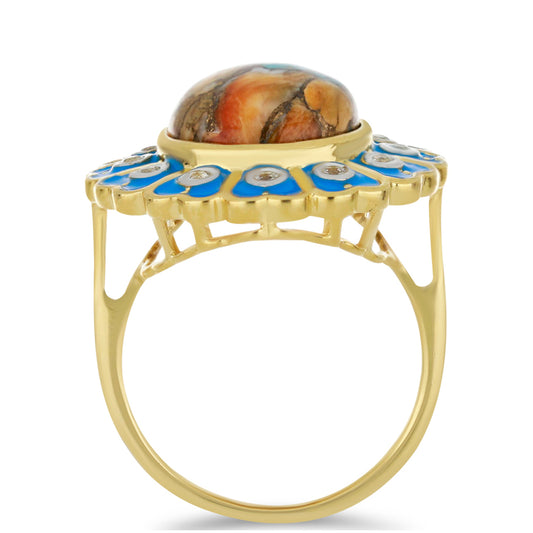 Arannyal Bevont Ezüst Gyűrű Osztriga Türkizzel és Fehér Topázzal