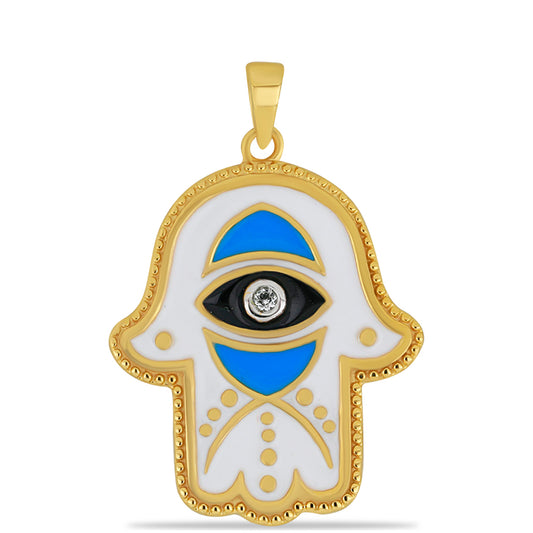 Arannyal Bevont Ezüst Medál Tűzzománccal és Fehér Topázzal