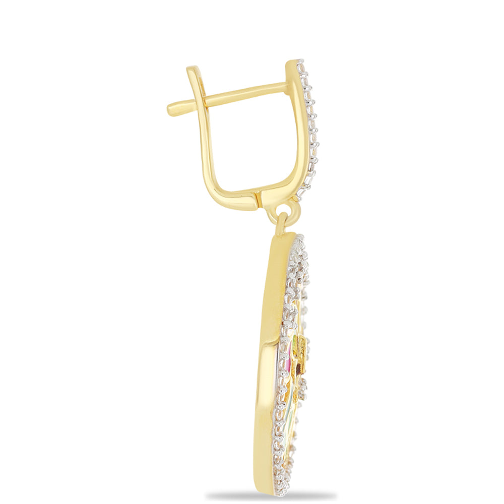 Arannyal Bevont Ezüst Fülbevaló Tűzzománccal és Fehér Topázzal