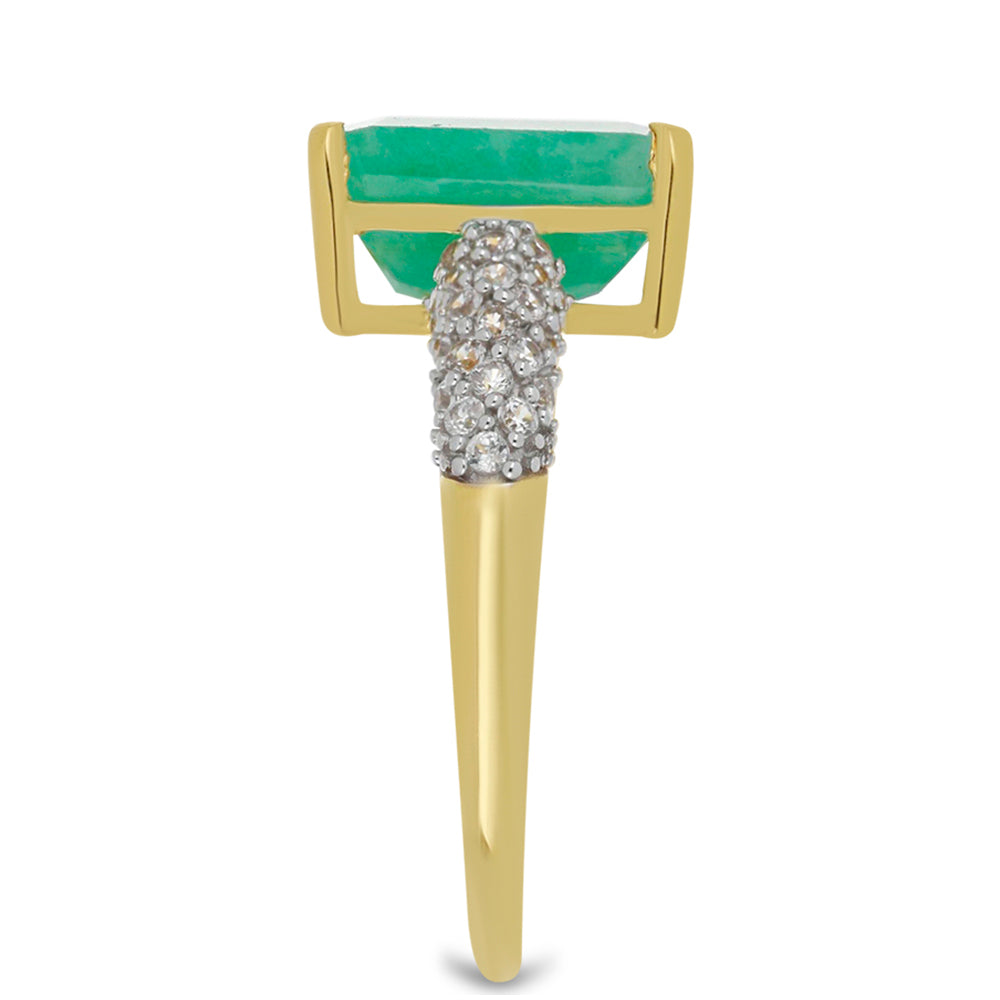 9 Karátos Arany Gyűrű Brazil Smaragddal és Természetes Fehér Cirkónnal