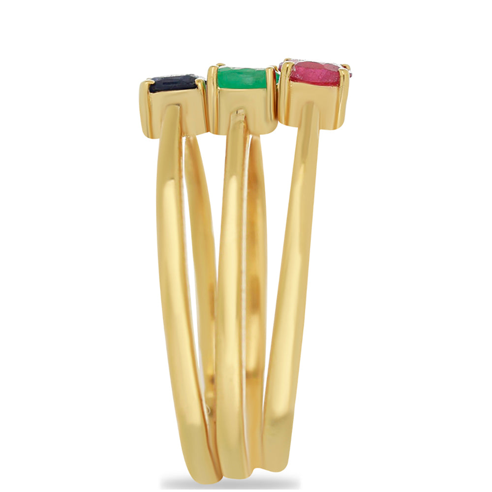 Arannyal Bevont Ezüst Szett Madagaszkári Rubinnal és Brazil Smaragddal ( Gyűrű )