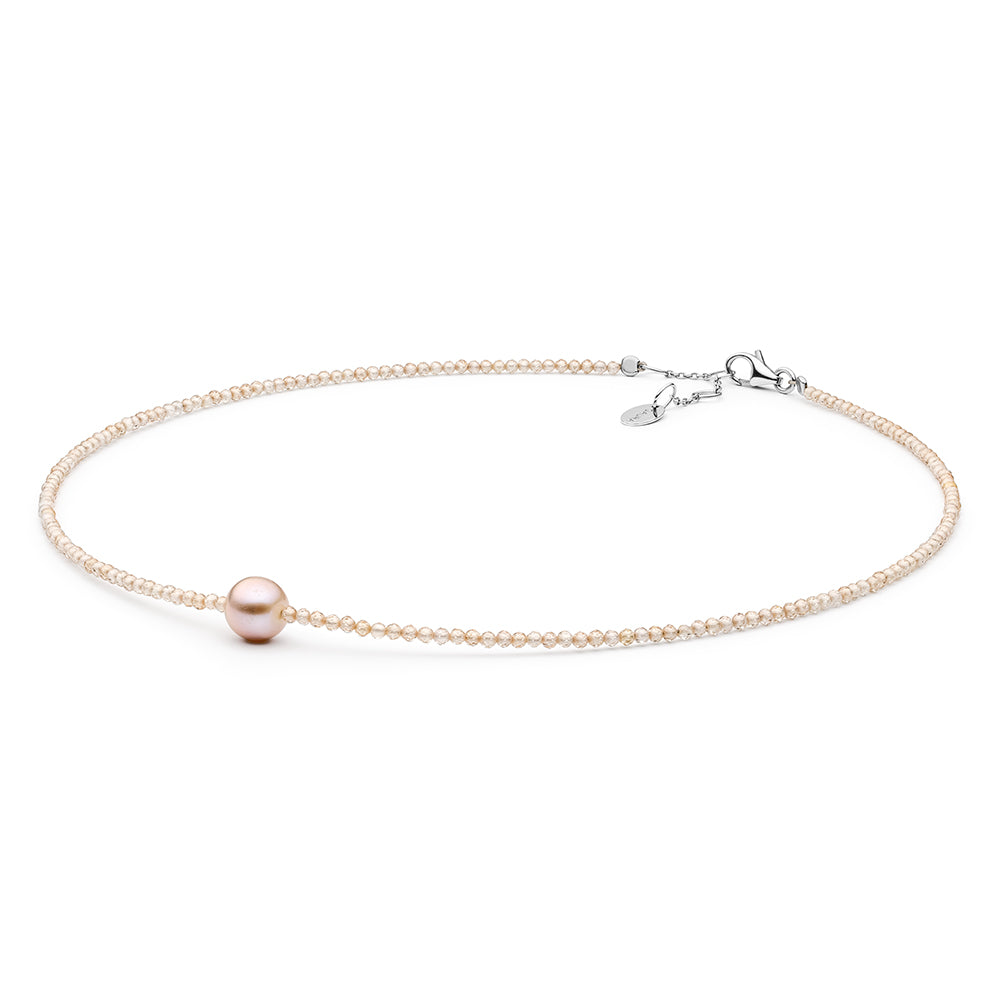 Ezüst Nyaklánc Levendula színű Édesvízi Kagylógyönggyel és Cirkóniával 1 