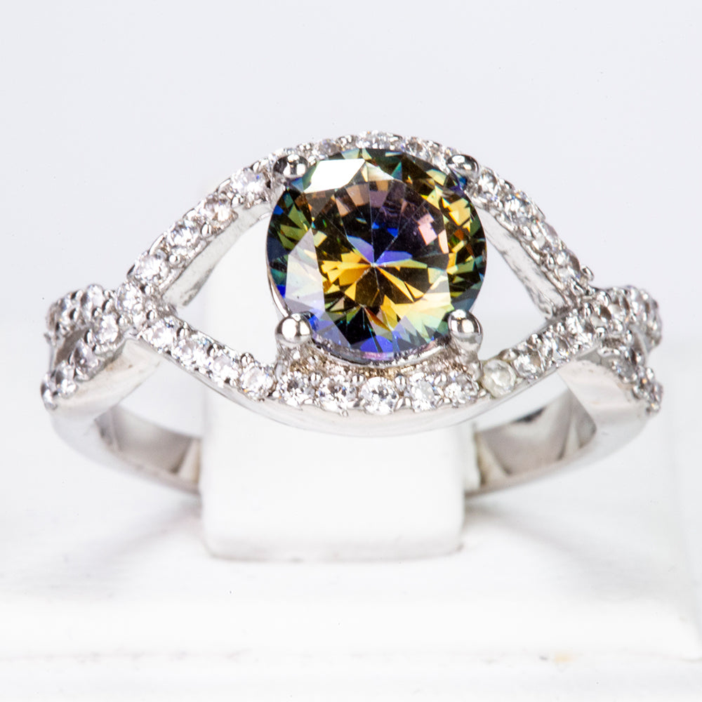 Arany tónusú Emporia Ötvözetű Gyűrű Zöld Emporia® Kristállyal és Fehér Emporia® Kristállyal