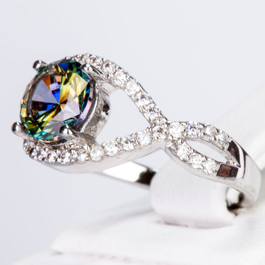 Arany tónusú Emporia Ötvözetű Gyűrű Zöld Emporia® Kristállyal és Fehér Emporia® Kristállyal