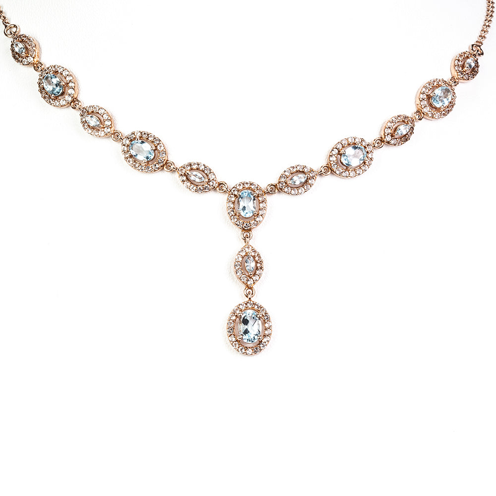 Arannyal Bevont Ezüst Nyaklánc Égkék Topázzal és Fehér Topázzal 1 