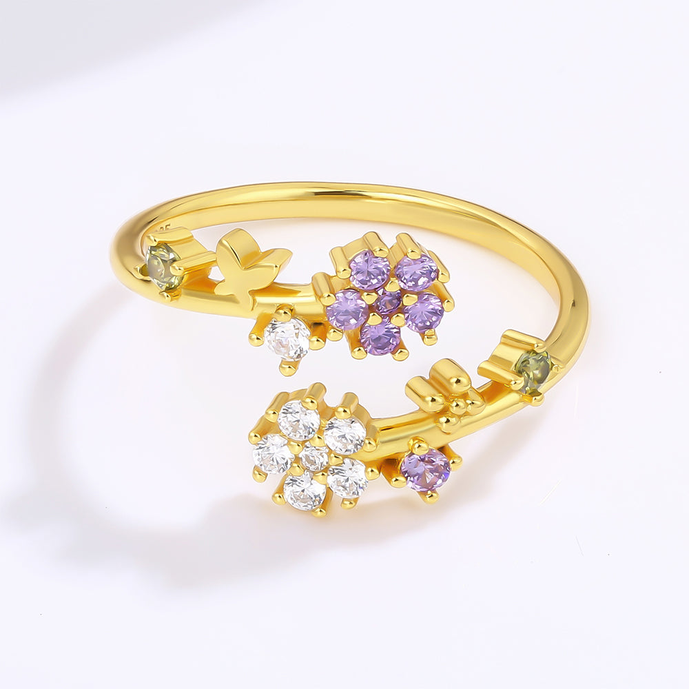 Arany tónusú Emporia Ötvözetű Gyűrű Fehér Emporia® Kristállyal és Lila Emporia® Kristállyal 1 