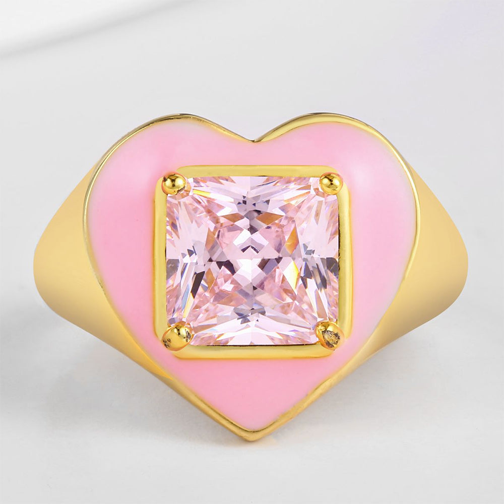 Arany tónusú Emporia Ötvözetű Gyűrű Rózsaszínű Emporia® Kristállyal és Tűzzománccal 1 