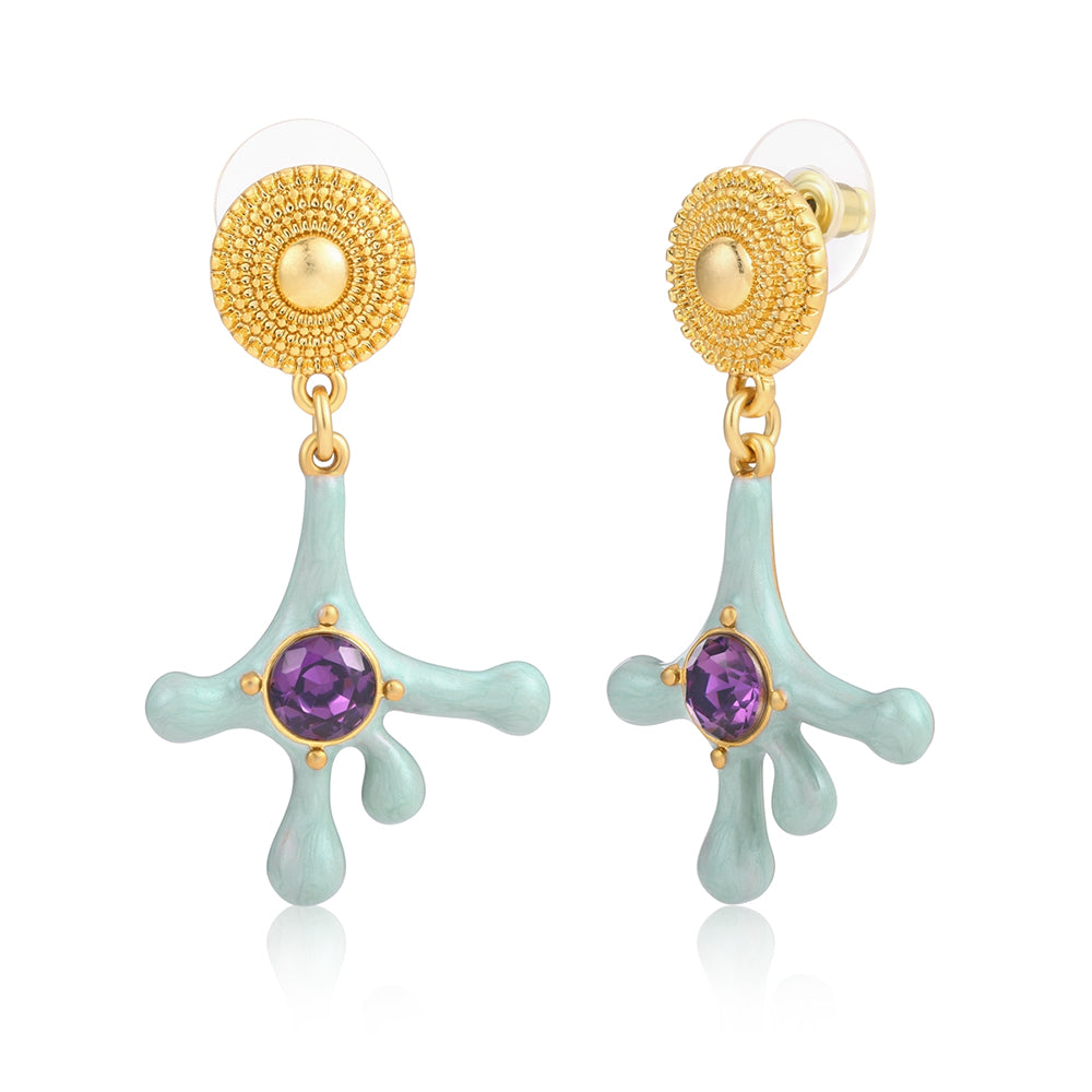 Arany tónusú Emporia Ötvözetű Fülbevaló Lila Emporia® Kristállyal és Tűzzománccal