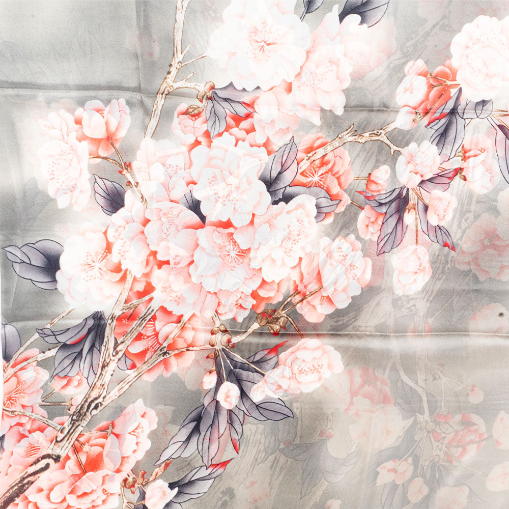 Virágfátyol Sál, 85 X 180 Cm, Szürke, 100% Vegán Selyem 2 