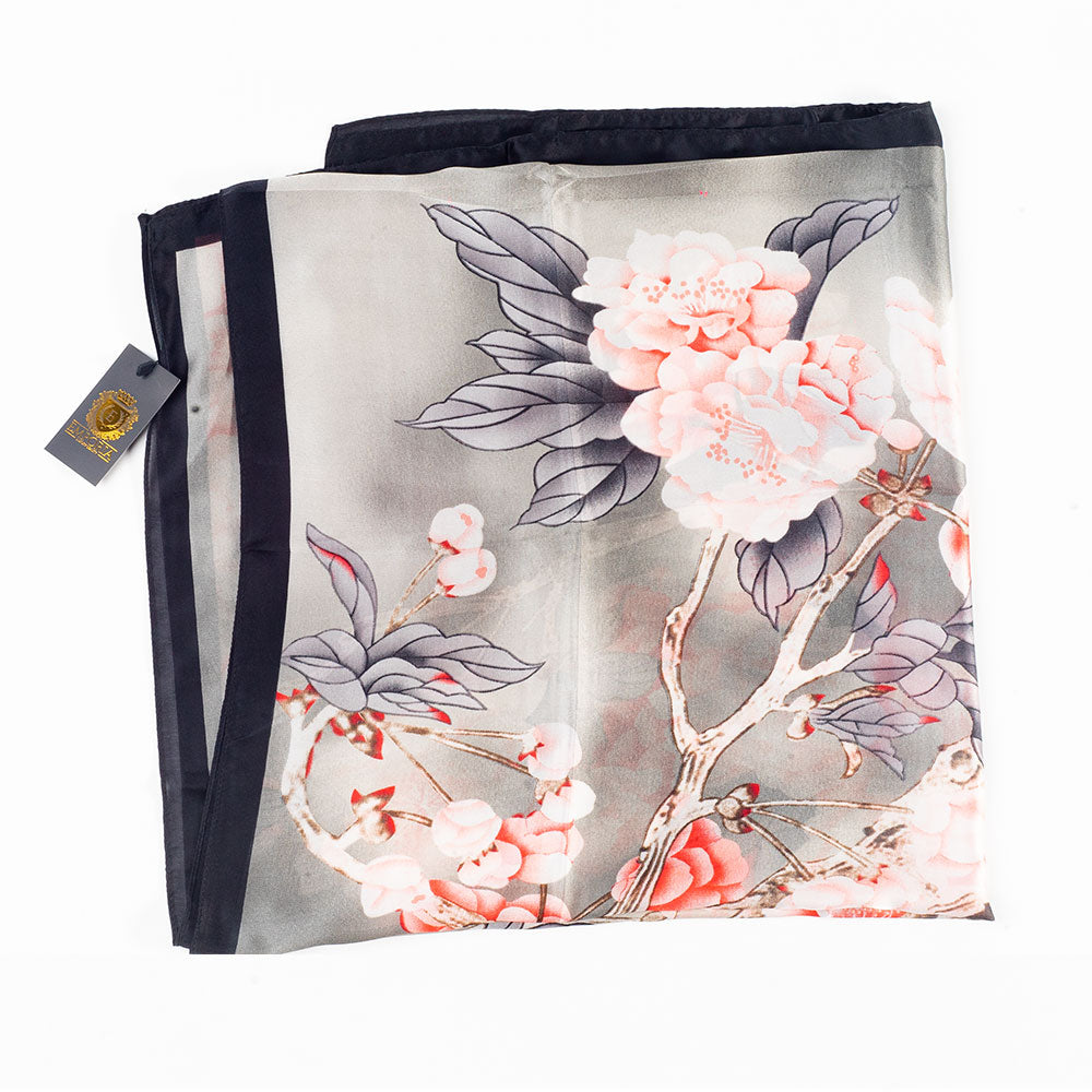 Virágfátyol Sál, 85 X 180 Cm, Szürke, 100% Vegán Selyem 4 