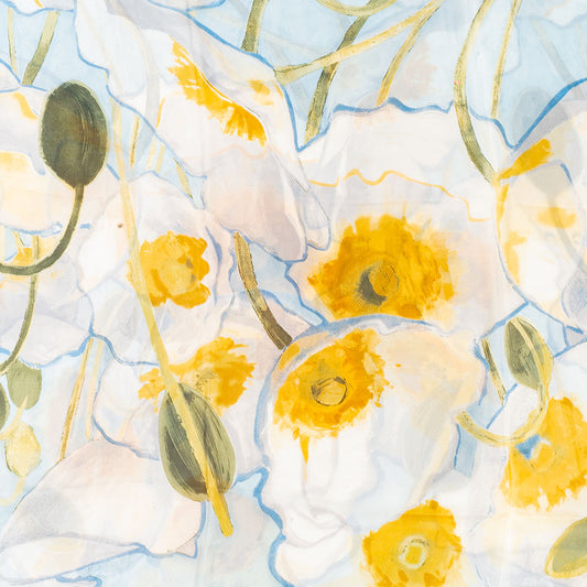 Tündöklő Kert Sál, 85 X 180 Cm, Világoskék, 100% Vegán Selyem