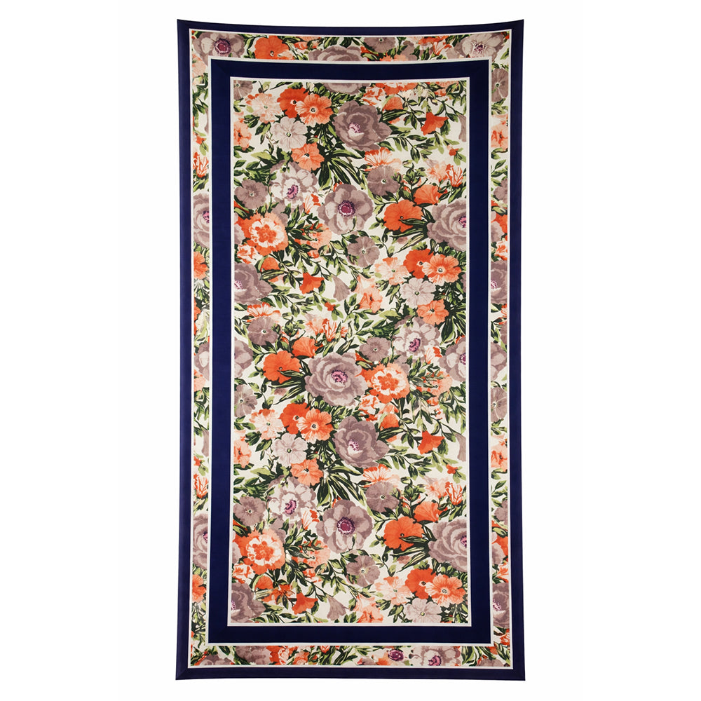Orchidea mintás sál, kék, 85 × 180 cm, 100% vegán selyem