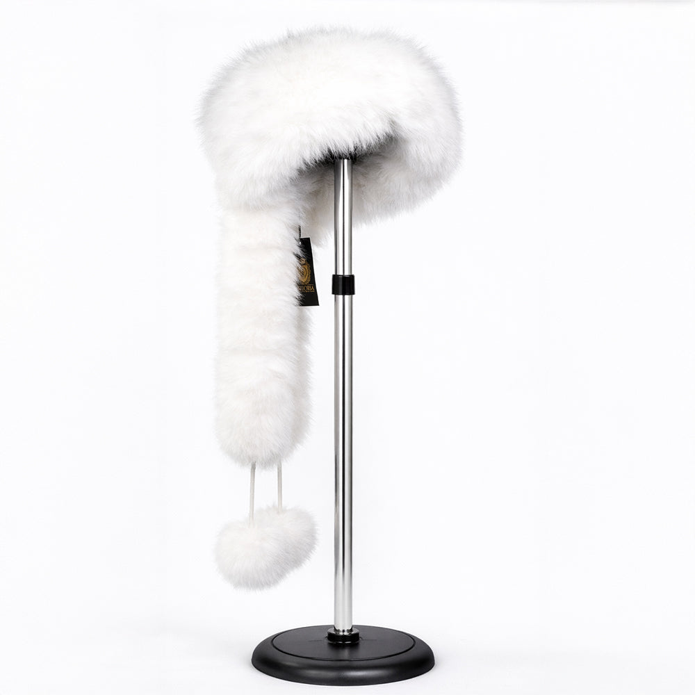 Fehér műszőrme téli sapka sállal – egyméretes 2 