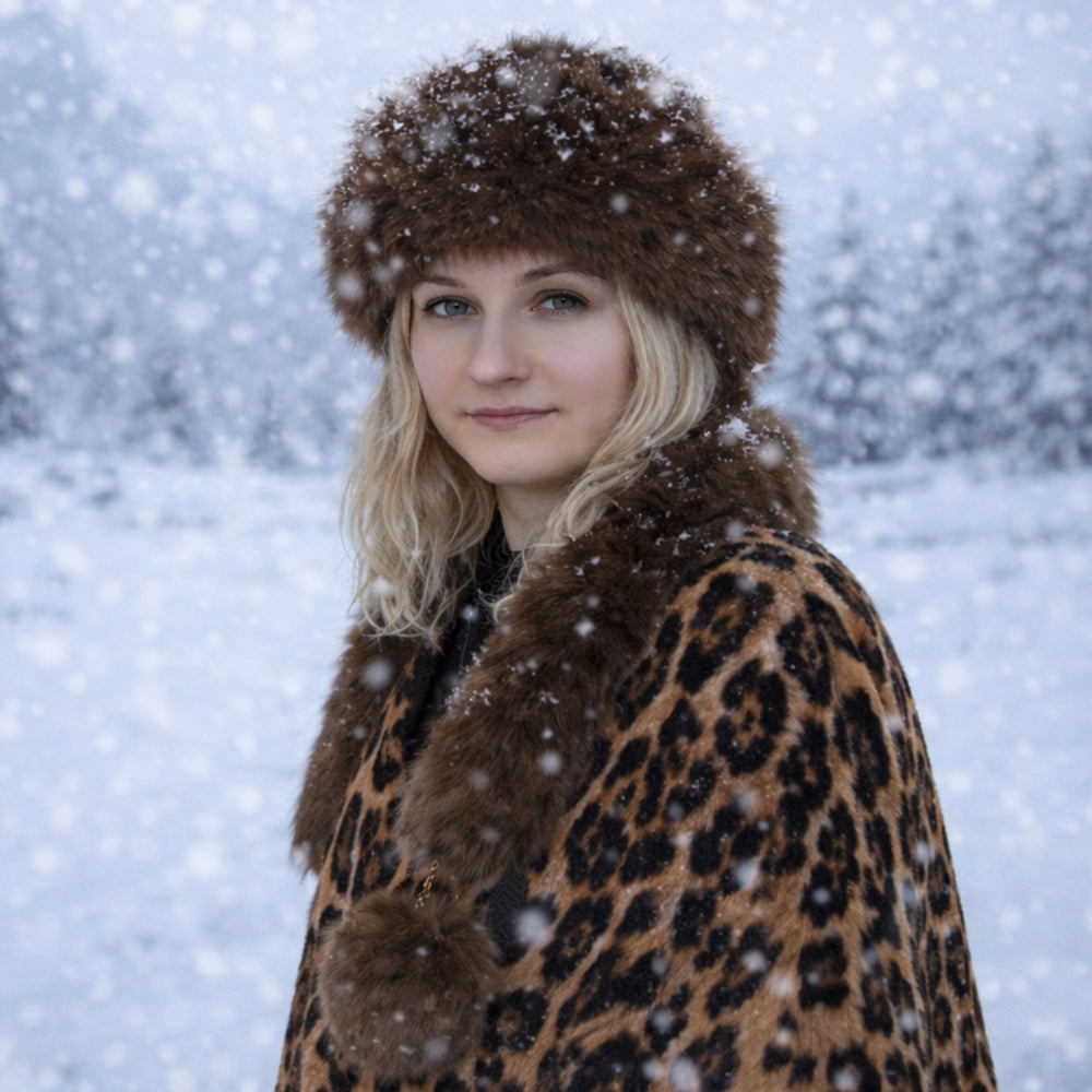 Barna műszőrme téli sapka sállal – egyméretes 3 