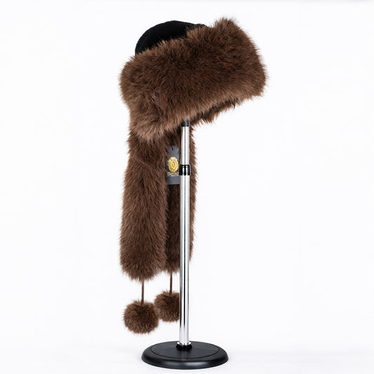 Barna műszőrme téli sapka sállal – egyméretes