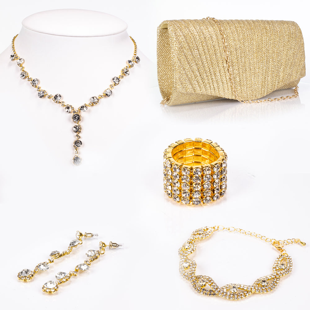 Arany tónusú Emporia Ötvözetű Táska Fehér Emporia® Kristállyal ( Nyaklánc+Fülbevaló+Karkötő+Gyűrű ) 1 