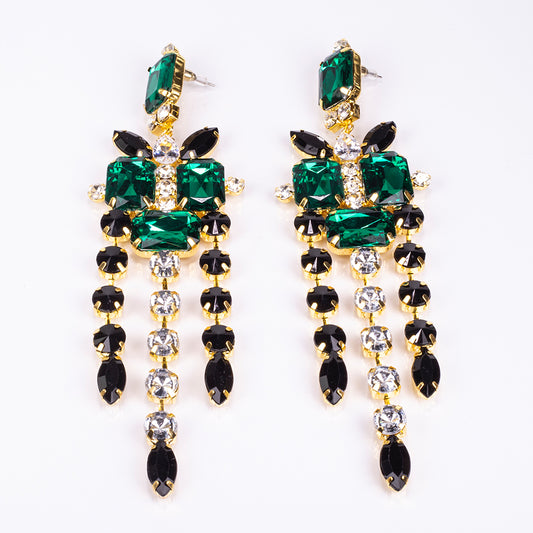 Arany tónusú Emporia Ötvözetű Szett Zöld Emporia® Kristállyal és Fehér Emporia® Kristállyal ( Nyaklánc+Fülbevaló )