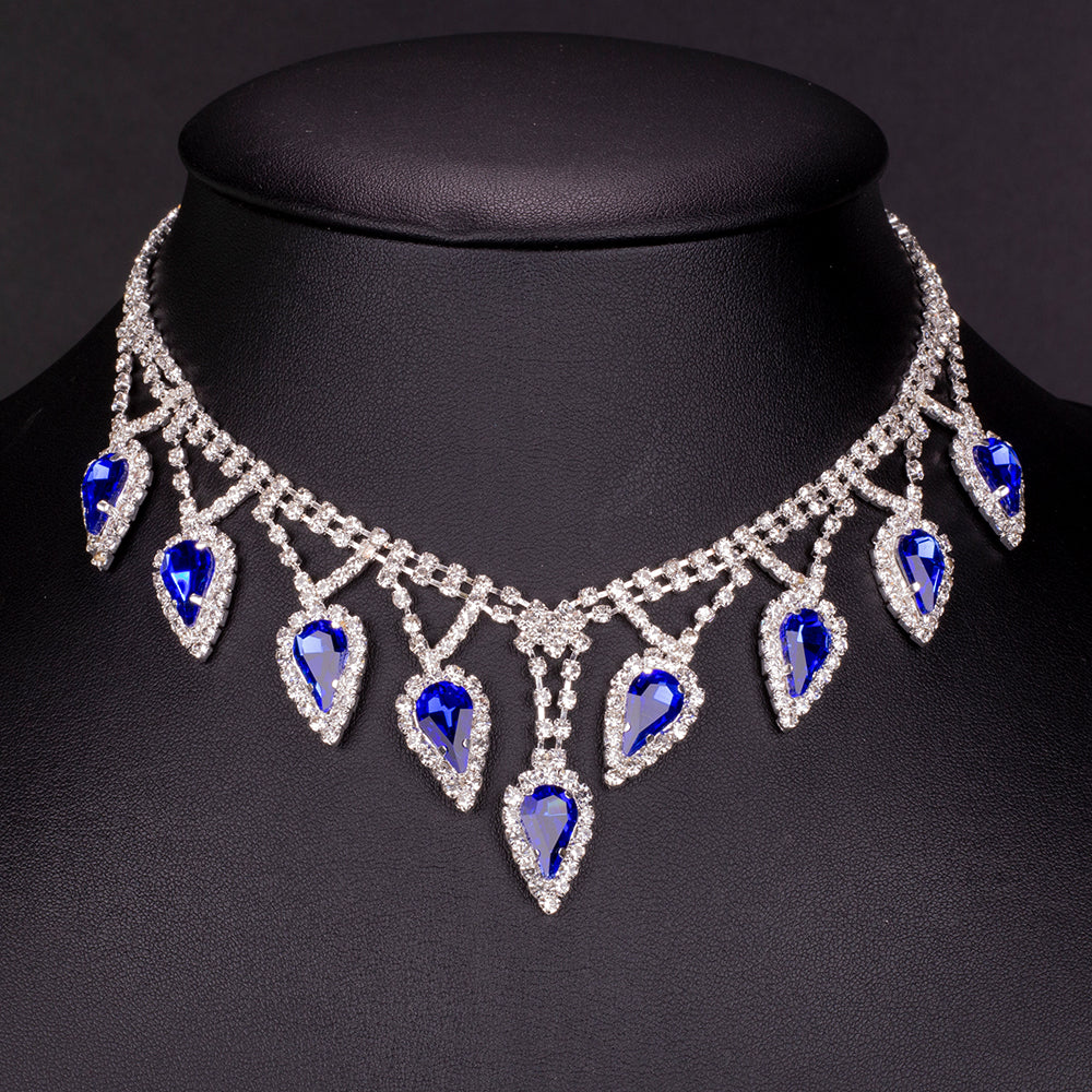 Arany tónusú Emporia Ötvözetű Szett Kék Emporia® Kristállyal és Fehér Emporia® Kristállyal ( Nyaklánc+Fülbevaló ) 5 