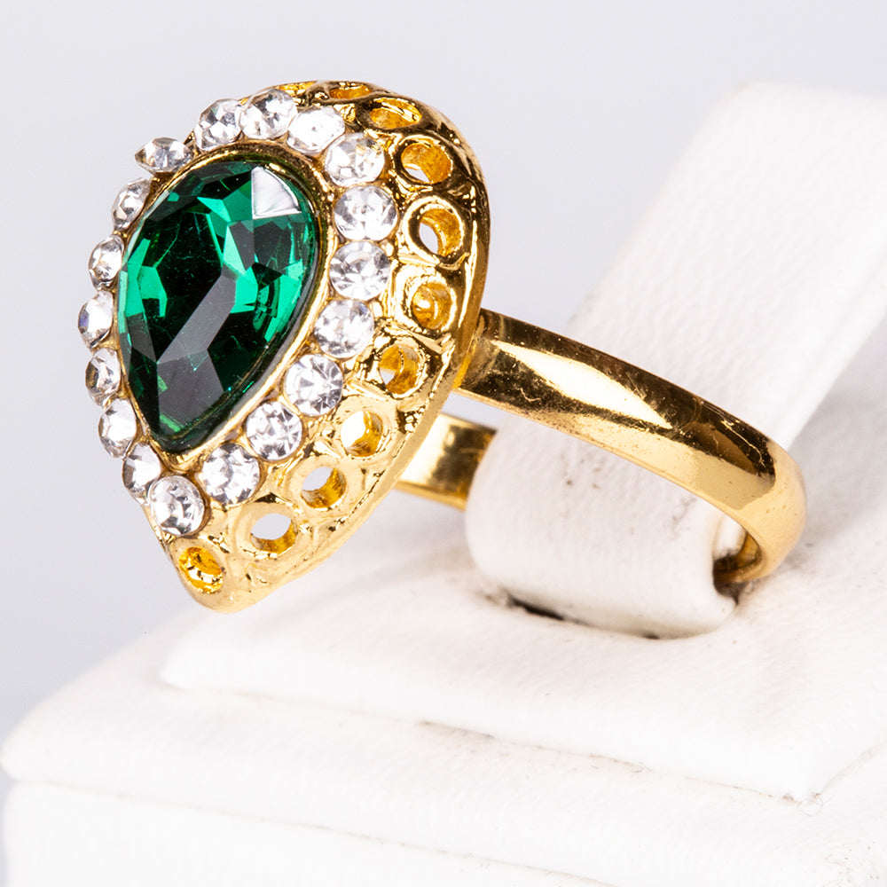 Arany tónusú Emporia Ötvözetű Szett Zöld Emporia® Kristállyal és Fehér Emporia® Kristállyal ( Nyaklánc+Fülbevaló+Karkötő+Gyűrű+Medál ) 2 