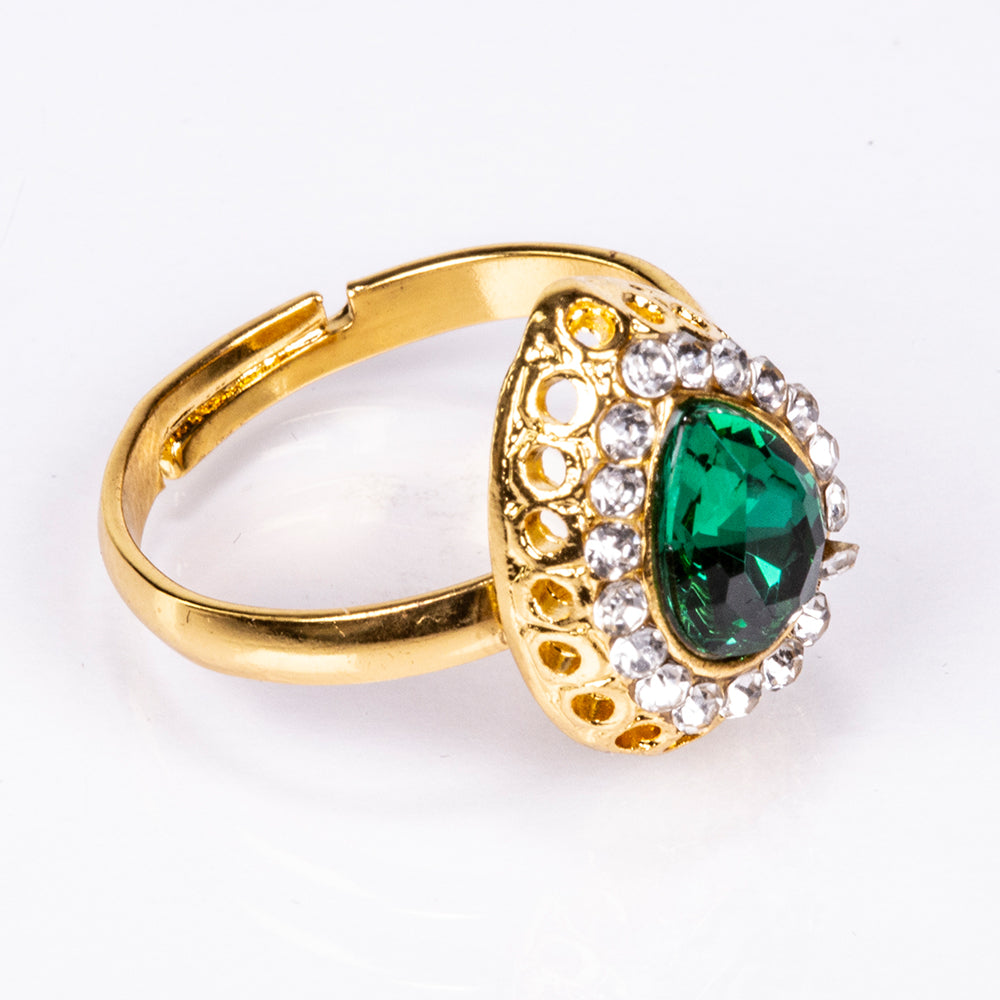 Arany tónusú Emporia Ötvözetű Szett Zöld Emporia® Kristállyal és Fehér Emporia® Kristállyal ( Nyaklánc+Fülbevaló+Karkötő+Gyűrű+Medál ) 6 