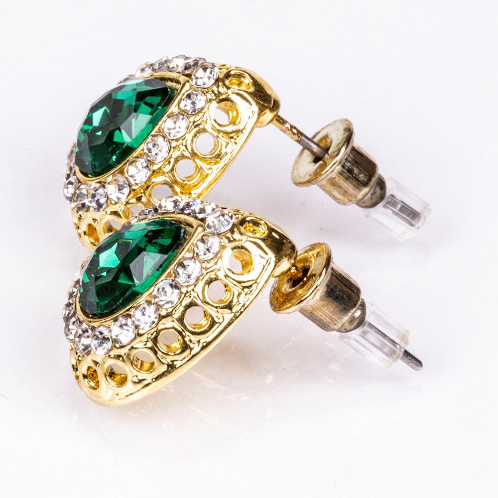 Arany tónusú Emporia Ötvözetű Szett Zöld Emporia® Kristállyal és Fehér Emporia® Kristállyal ( Nyaklánc+Fülbevaló+Karkötő+Gyűrű+Medál ) 7 