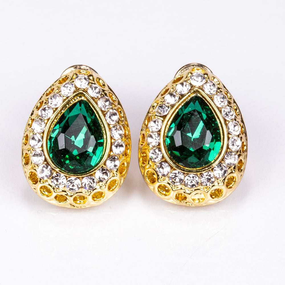 Arany tónusú Emporia Ötvözetű Szett Zöld Emporia® Kristállyal és Fehér Emporia® Kristállyal ( Nyaklánc+Fülbevaló+Karkötő+Gyűrű+Medál ) 8 