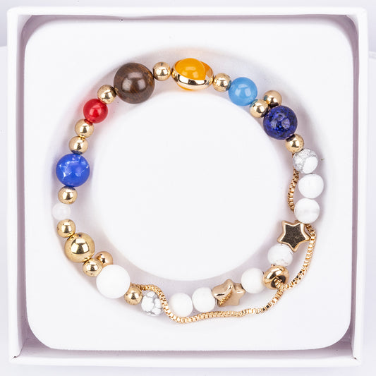 Arany tónusú Emporia Ötvözetű Karkötő Karneollal és Tigrisszem Drágakővel