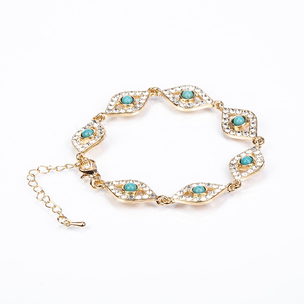 Arany tónusú Emporia Ötvözetű Szett Türkizzel és Fehér Emporia® Kristállyal ( Nyaklánc+Karkötő ) 2 