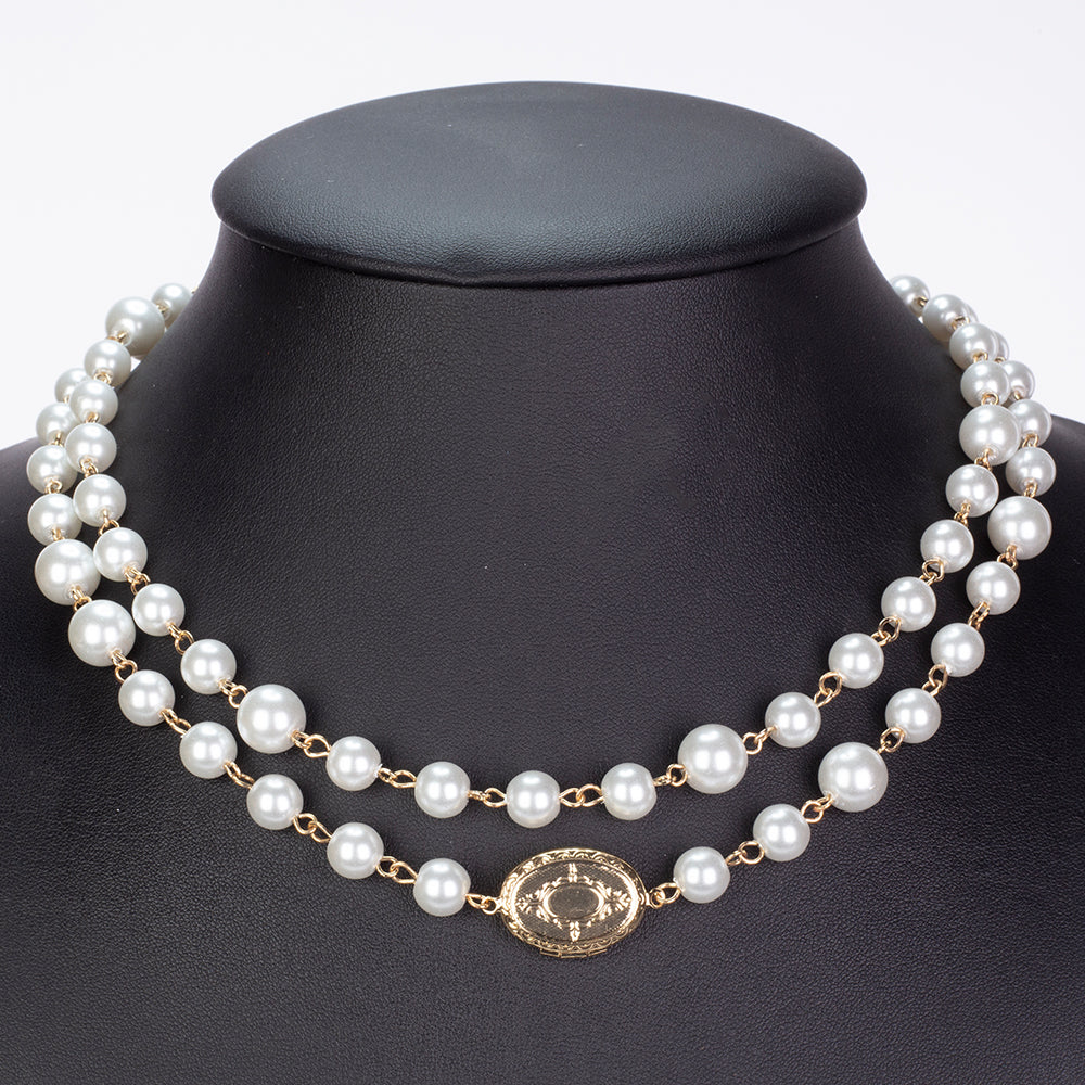 Arany tónusú Emporia Ötvözetű Nyaklánc Üveggyönggyel