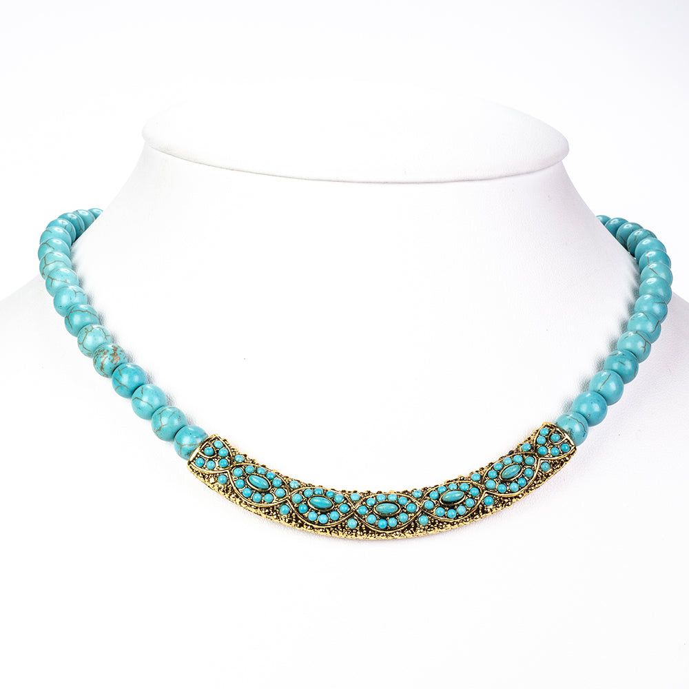 Arany tónusú Emporia Ötvözetű Nyaklánc Türkizzel 1 