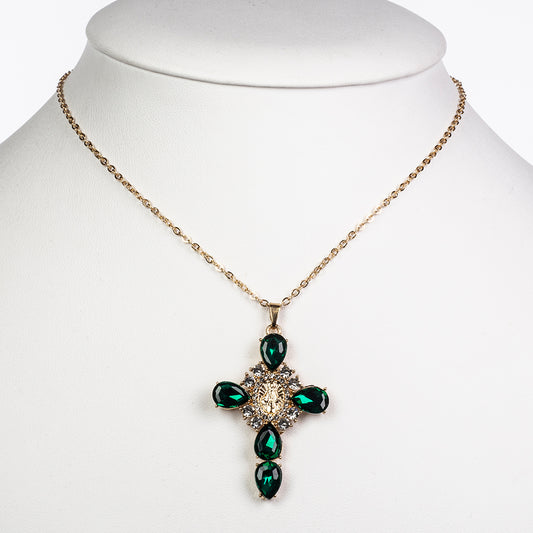 Kereszt Arany tónusú Emporia Ötvözetű Nyaklánc Zöld Emporia® Kristállyal és Fehér Emporia® Kristállyal
