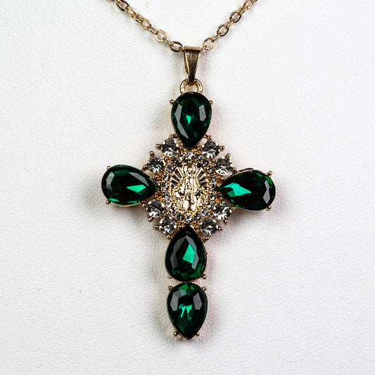 Kereszt Arany tónusú Emporia Ötvözetű Nyaklánc Zöld Emporia® Kristállyal és Fehér Emporia® Kristállyal
