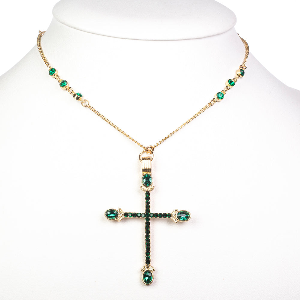Kereszt Arany tónusú Emporia Ötvözetű Nyaklánc Zöld Emporia® Kristállyal ( Nyaklánc+Medál ) 1 