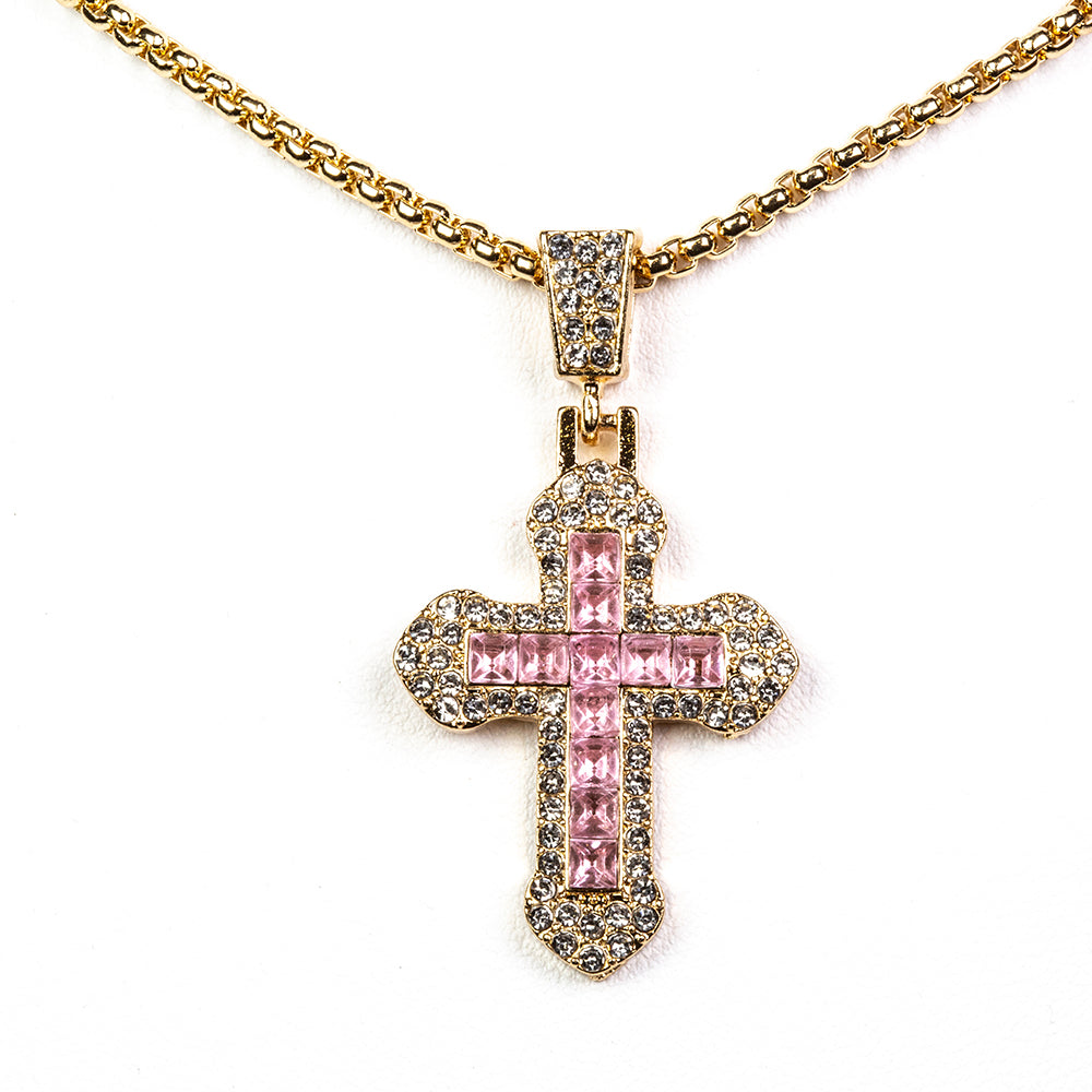 Kereszt Arany tónusú Emporia Ötvözetű Szett Rózsaszínű Emporia® Kristállyal és Fehér Emporia® Kristállyal ( Nyaklánc+Karkötő+Gyűrű+Medál ) 3 