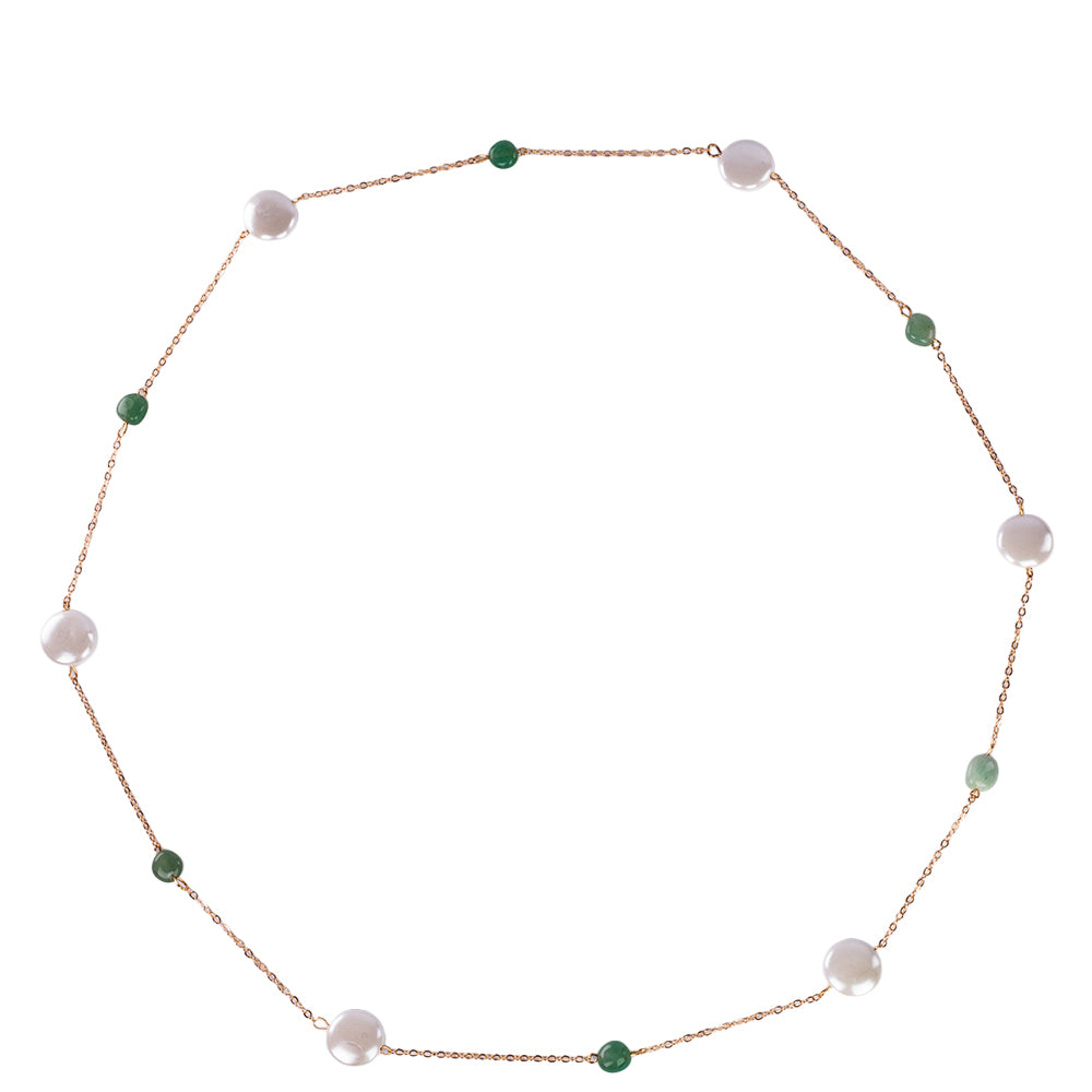 Arany tónusú Emporia Ötvözetű Nyaklánc Fehér Gyöngyházzal és Zöld Aventurinnal 3 