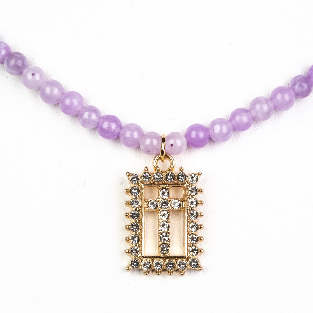 Kereszt Gyöngy Nyaklánc Levendula Kvarccal és Fehér Emporia® Kristállyal ( Nyaklánc+Medál )