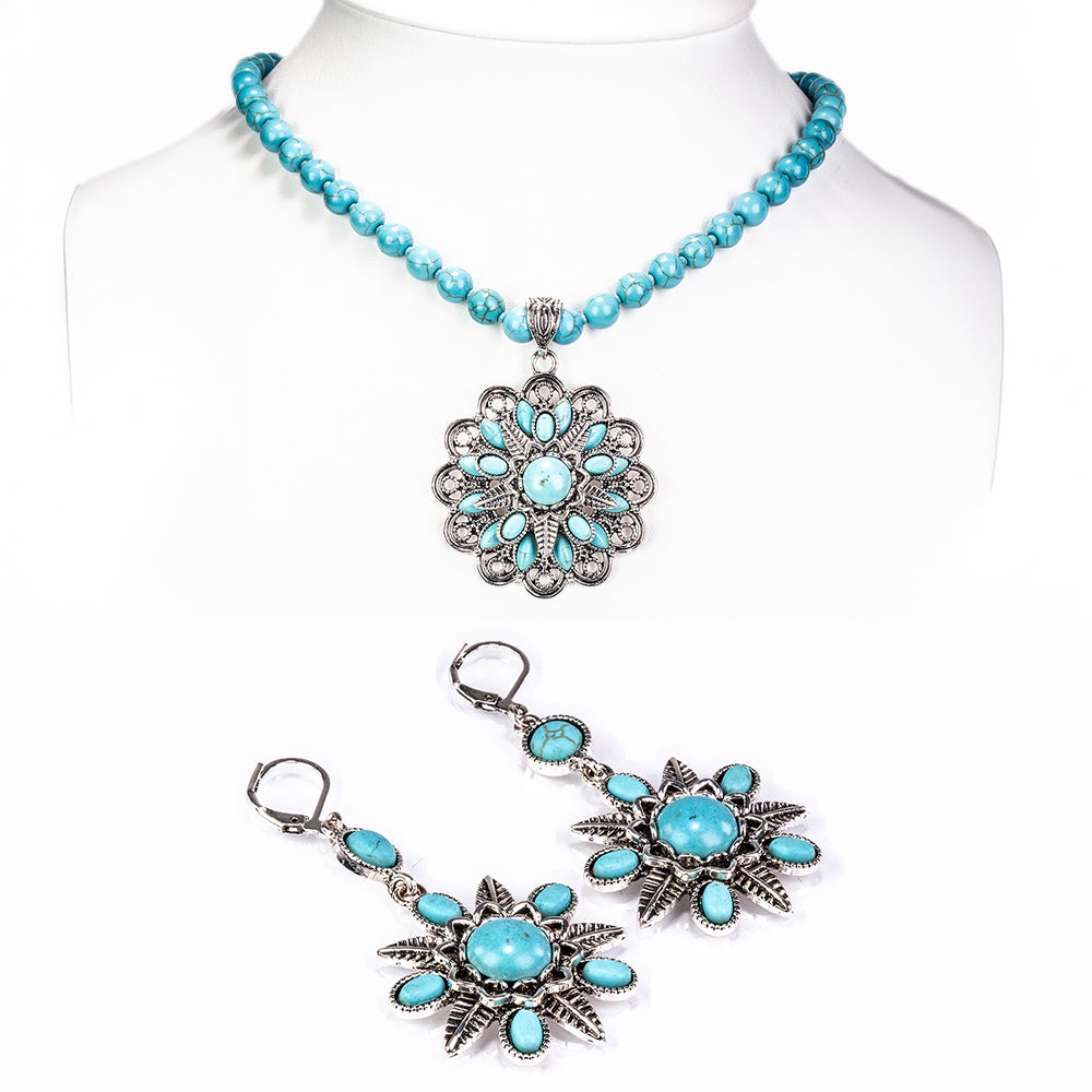 Arany tónusú Emporia Ötvözetű Szett Türkizzel ( Nyaklánc+Fülbevaló )